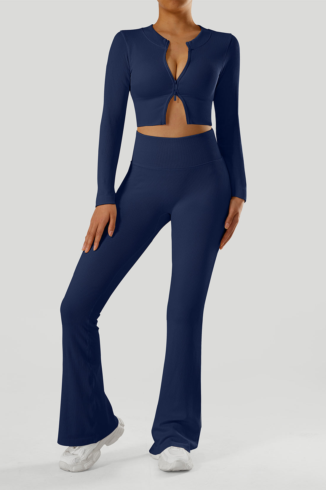 *Market-leading*Ribbed Two-Way Zipper Yoga Set