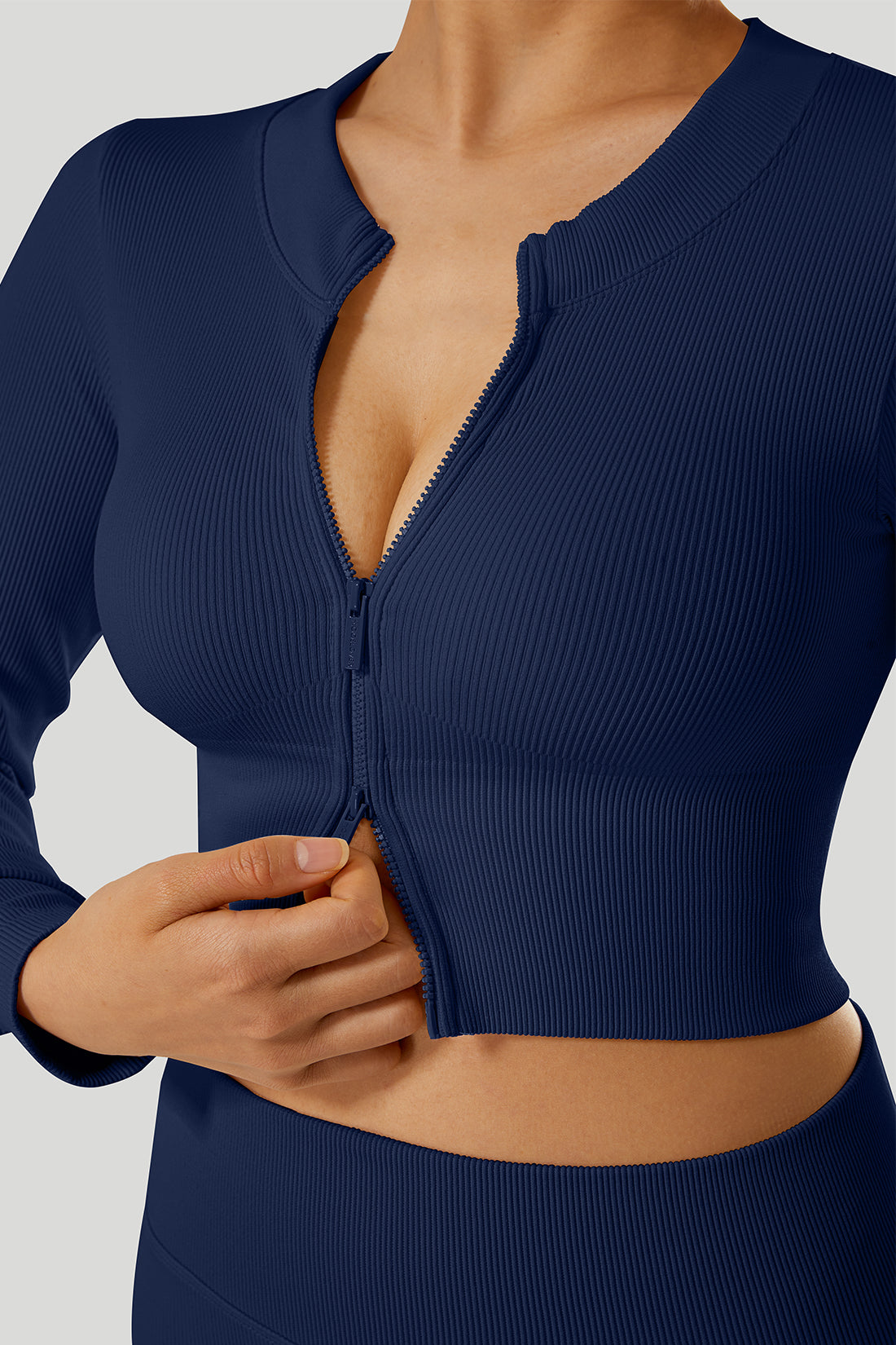*Market-leading*Ribbed Two-Way Zipper Yoga Set