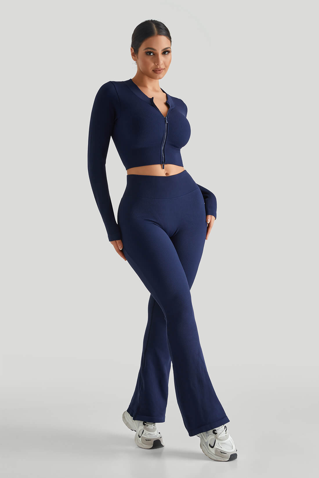 *Market-leading*Ribbed Two-Way Zipper Yoga Set
