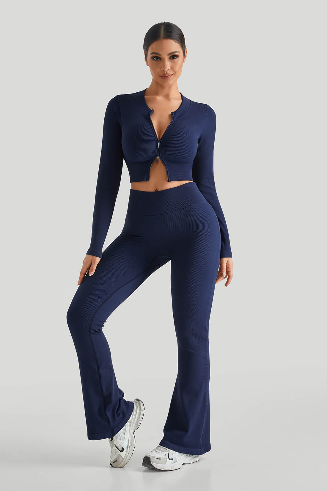 *Market-leading*Ribbed Two-Way Zipper Yoga Set
