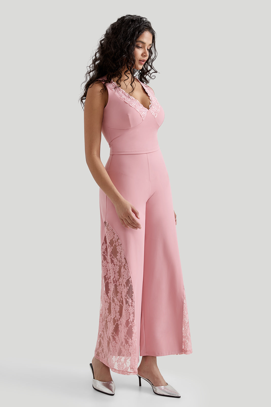 *Market-leading*Comfortable Sleeveless top and Lace Wide-leg Set