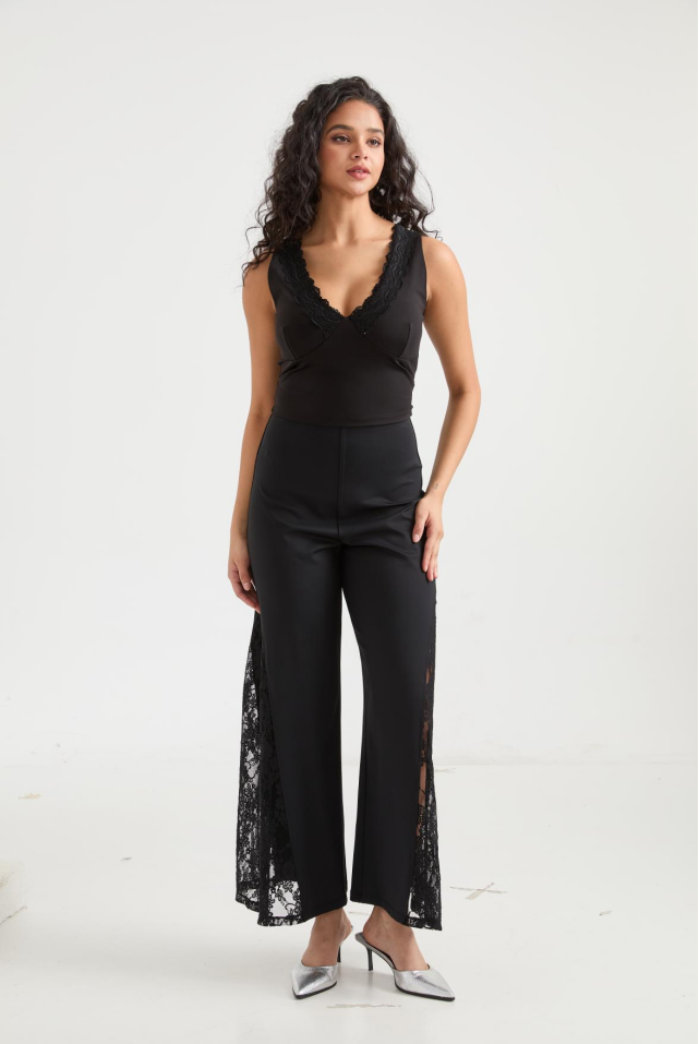 *Market-leading*Comfortable Sleeveless top and Lace Wide-leg Set