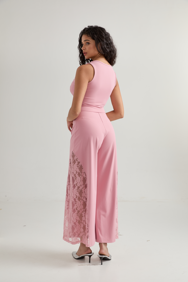 *Market-leading*Comfortable Sleeveless top and Lace Wide-leg Set