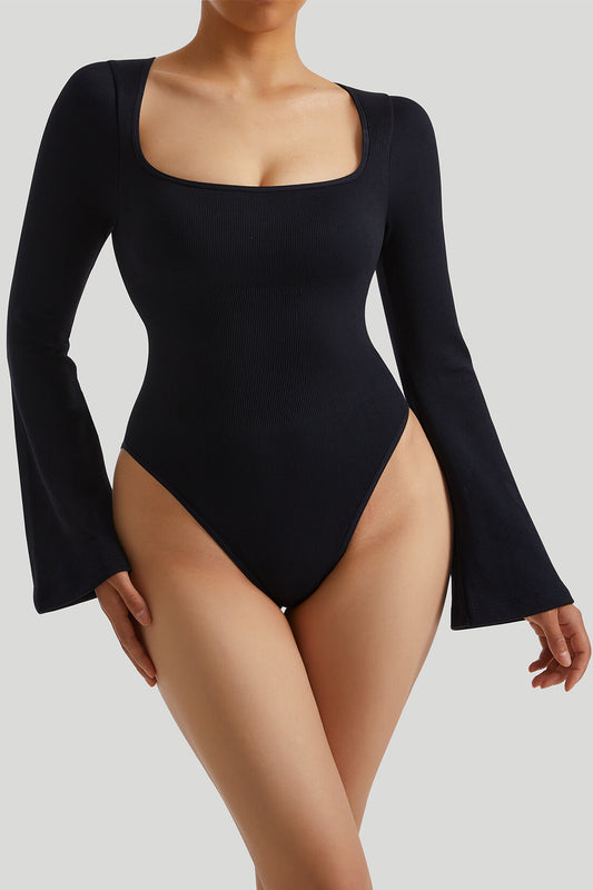 *Market-leading*Square Neck Long Bell Sleeve Bodysuit