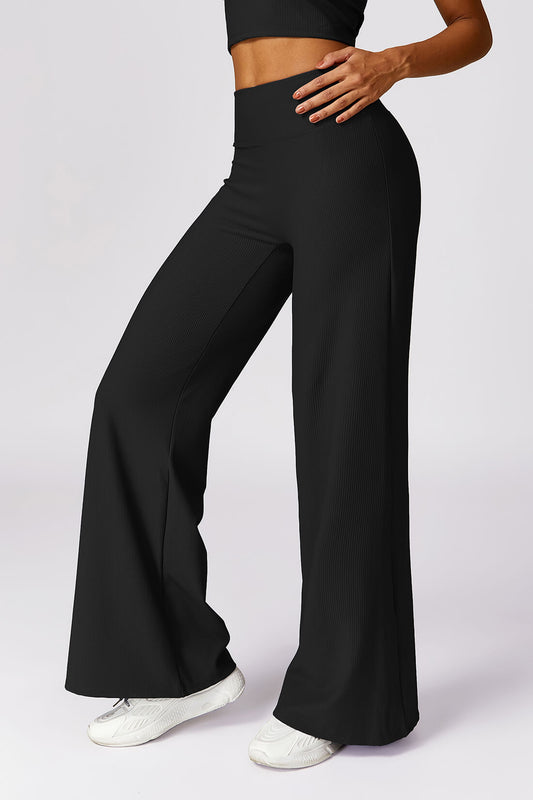 *Market-leading*Micro Ribbed Solid Color Wide Leg Pant