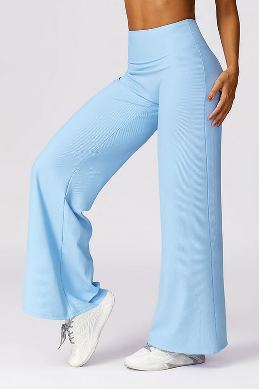 *Market-leading*Micro Ribbed Solid Color Wide Leg Pant