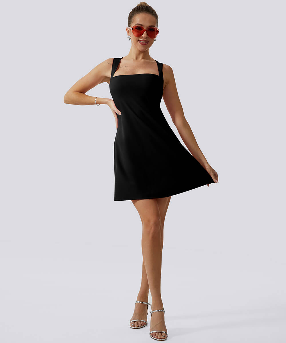 *Market-leading*Square Neck Mini Dress With Built-In Shapewear
